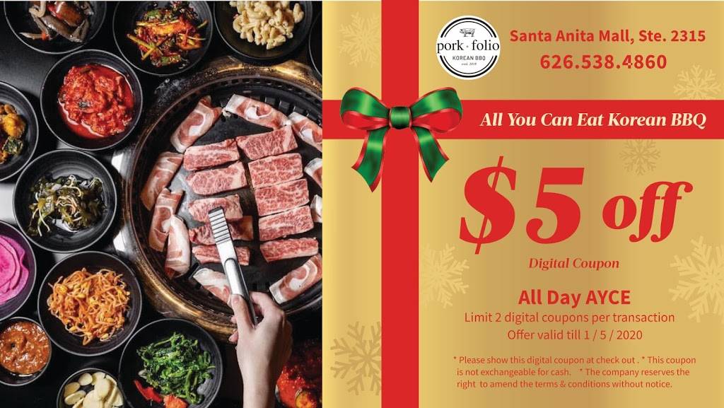 Porkfolio Korean BBQ / 自助韓國烤肉 吃到飽/All you can EAT!!! 洛杉矶亚凯迪亚 Wes | restaurant | 400 S Baldwin Ave ste 2315, Arcadia, CA 91007, USA | 6265384860 OR +1 626-538-4860