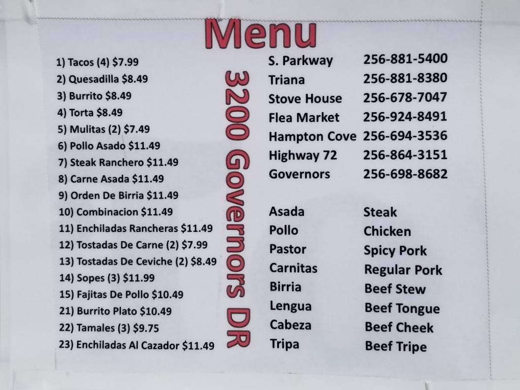 Taqueria El Cazador Bus | restaurant | 3200 Governors Dr SW, Huntsville, AL 35805, USA | 2566988682 OR +1 256-698-8682
