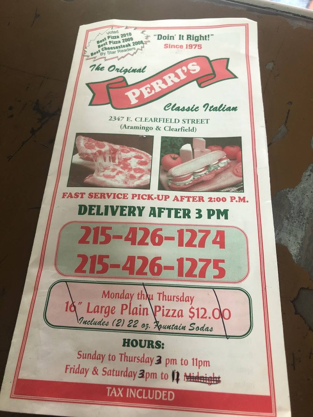 Perris Pizza | meal delivery | 2347 E Clearfield St, Philadelphia, PA 19134, USA | 2154261274 OR +1 215-426-1274