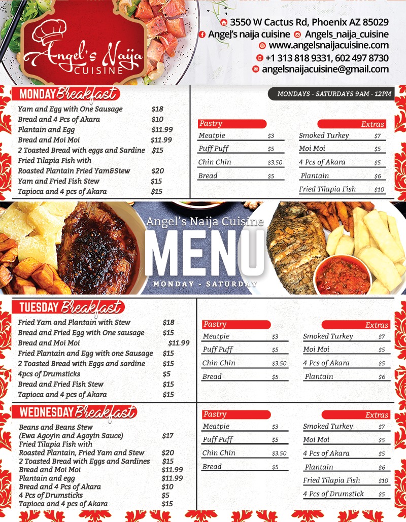 Angels Naija Cuisine | restaurant | 3550 W Cactus Rd, Phoenix, AZ 85029, USA | 3138189331 OR +1 313-818-9331