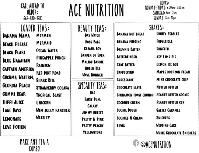 Ace Nutrition | restaurant | 14582 MS-302 Unit 2, Olive Branch, MS 38654, USA | 6627821057 OR +1 662-782-1057