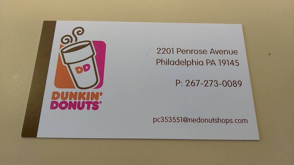 Dunkin | cafe | 2201 Penrose Ave, Philadelphia, PA 19145, USA | 2672730089 OR +1 267-273-0089