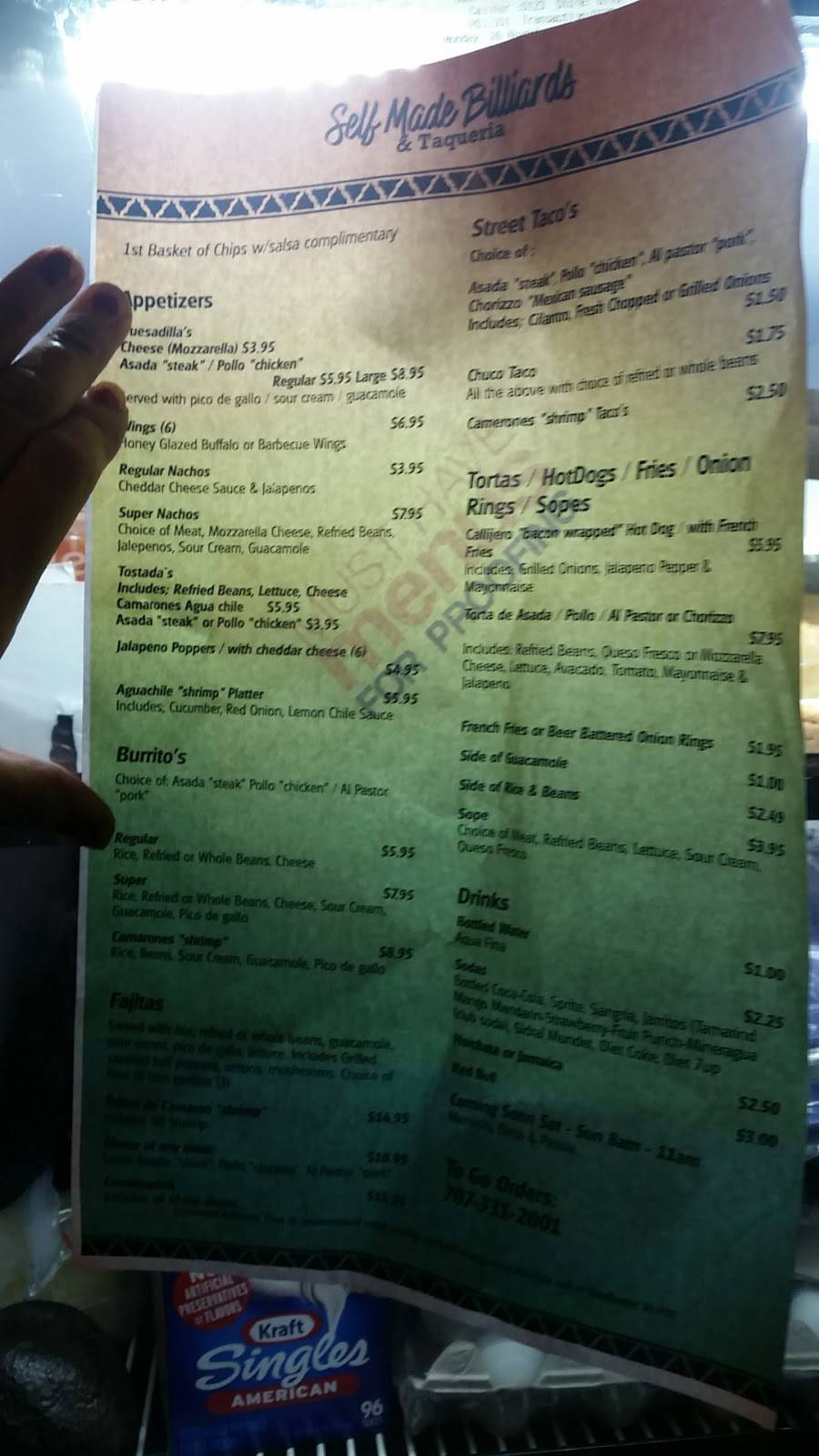 Self Made Billiards And Taqueria | restaurant | 14644 Lakeshore Dr, Clearlake, CA 95422, USA | 7073312001 OR +1 707-331-2001