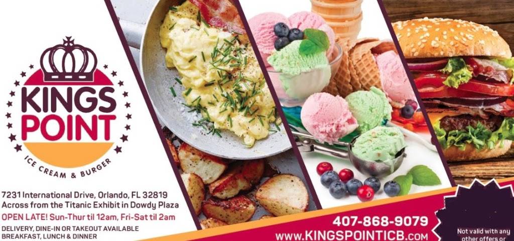 Kings Point Ice Cream and Burger | restaurant | 7231 International Dr #J, Orlando, FL 32819, USA | 4078689079 OR +1 407-868-9079