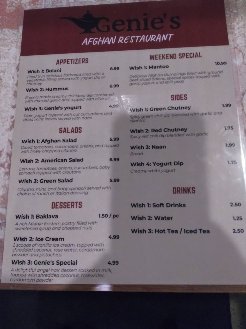 Genies Afghan Restaurant | restaurant | 8657 Auburn Folsom Rd, Granite Bay, CA 95746, USA | 9168721737 OR +1 916-872-1737