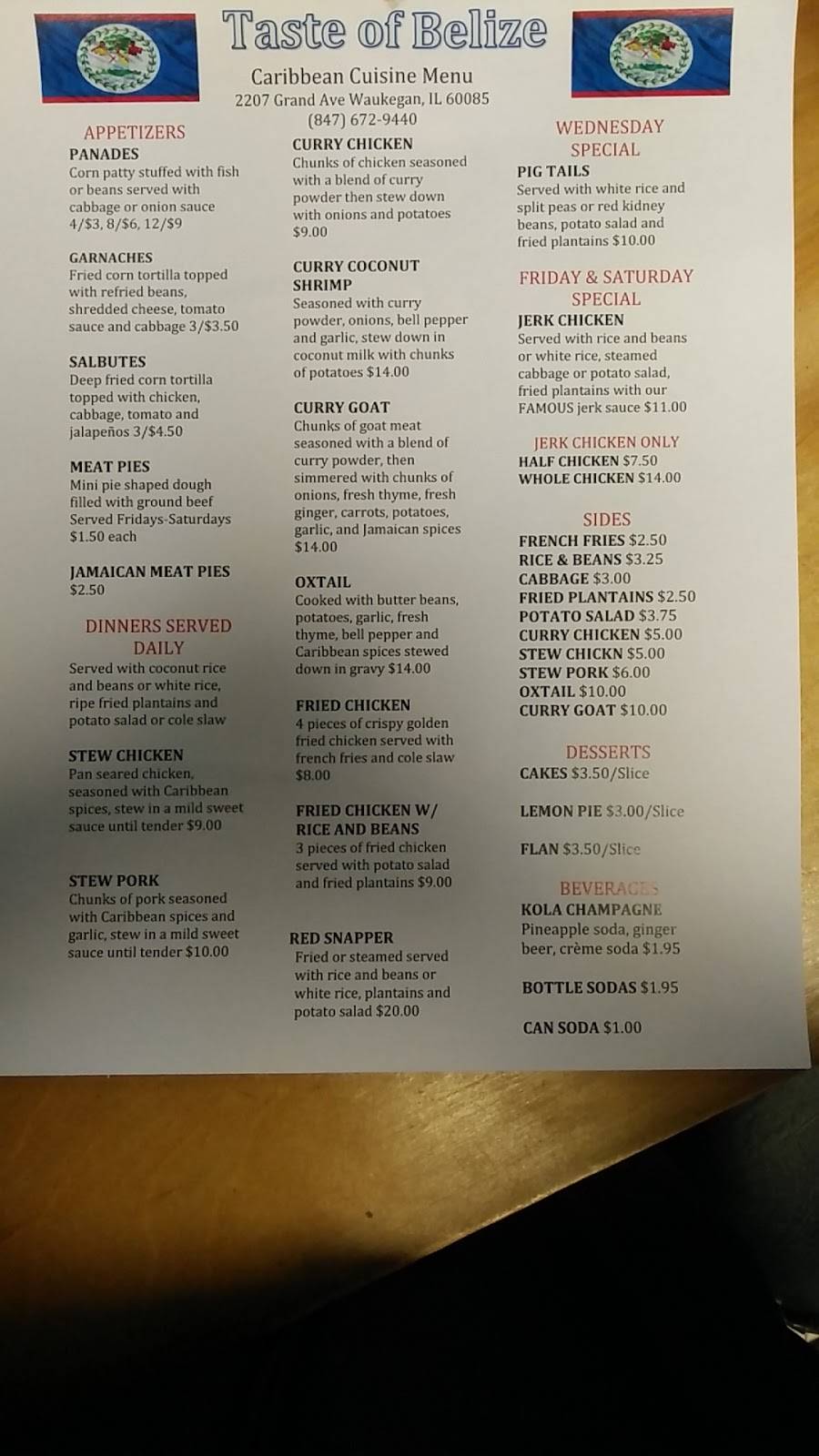 Taste Of Belize | restaurant | 2207 Grand Ave, Waukegan, IL 60085, USA | 8476729440 OR +1 847-672-9440