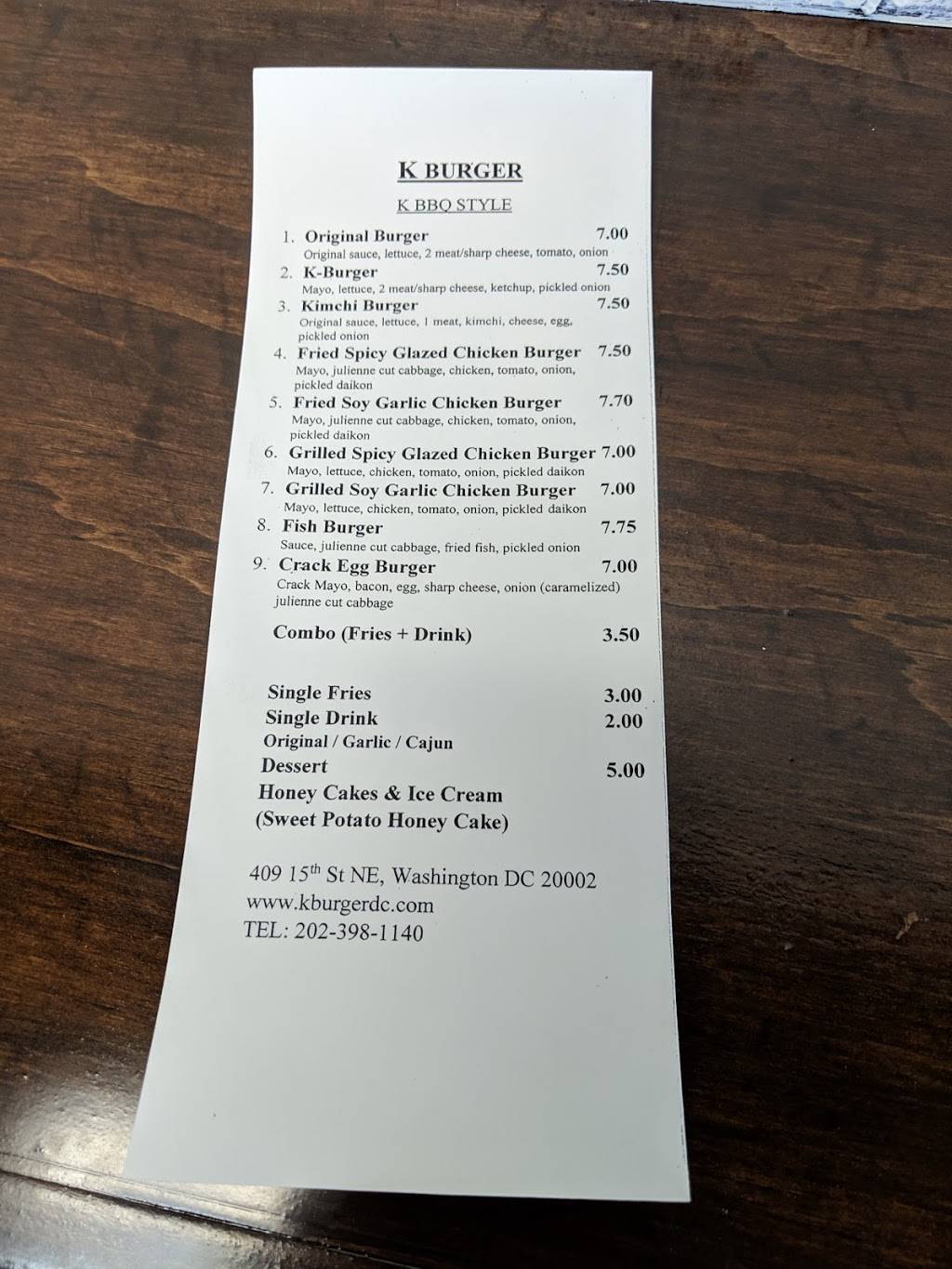 K Burger | restaurant | 409 15th St NE, Washington, DC 20002, USA | 2023981140 OR +1 202-398-1140