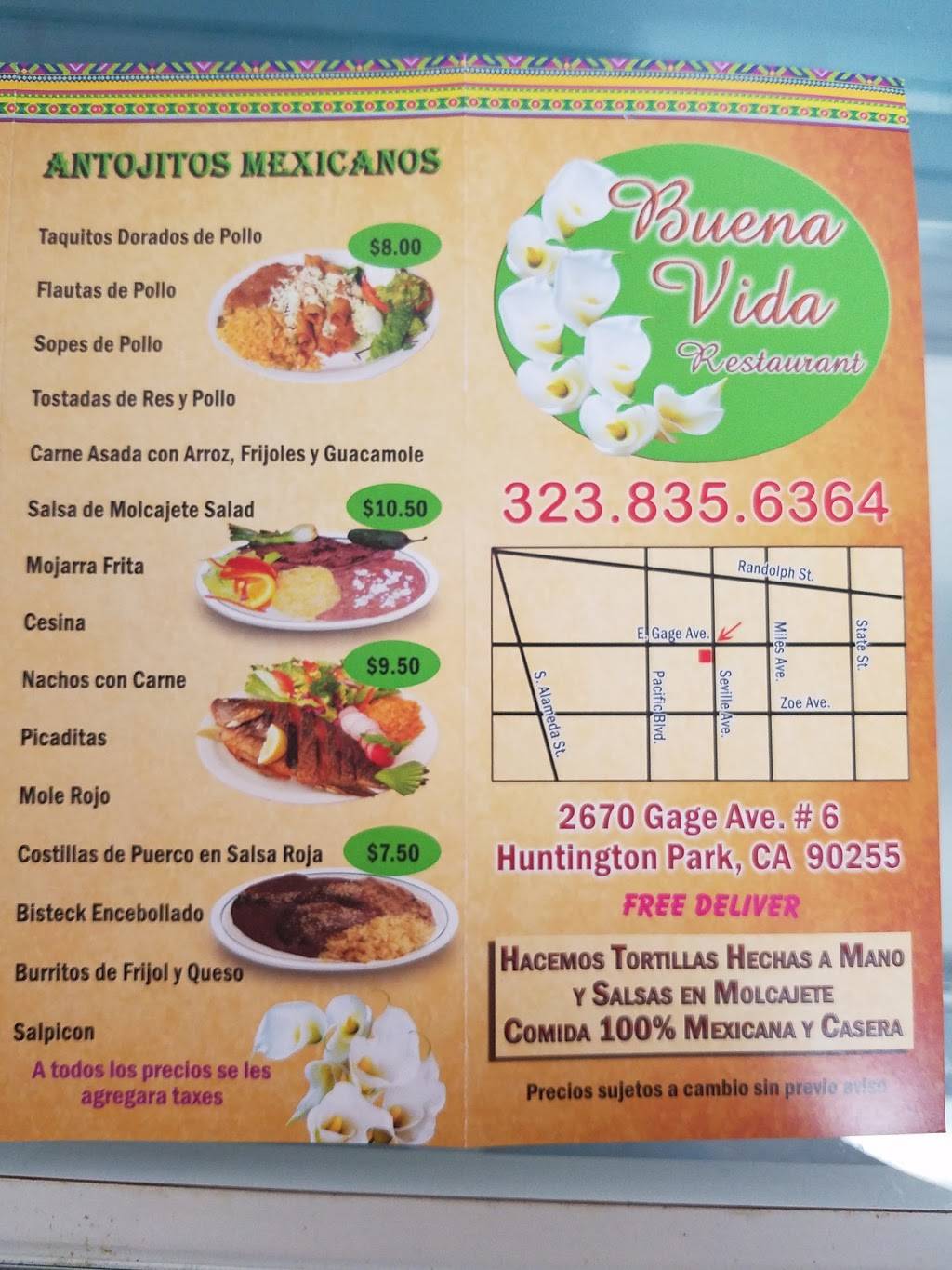Buena Vida Restaurant | restaurant | 2670 Gage Ave, Huntington Park, CA 90255, USA | 3238356364 OR +1 323-835-6364