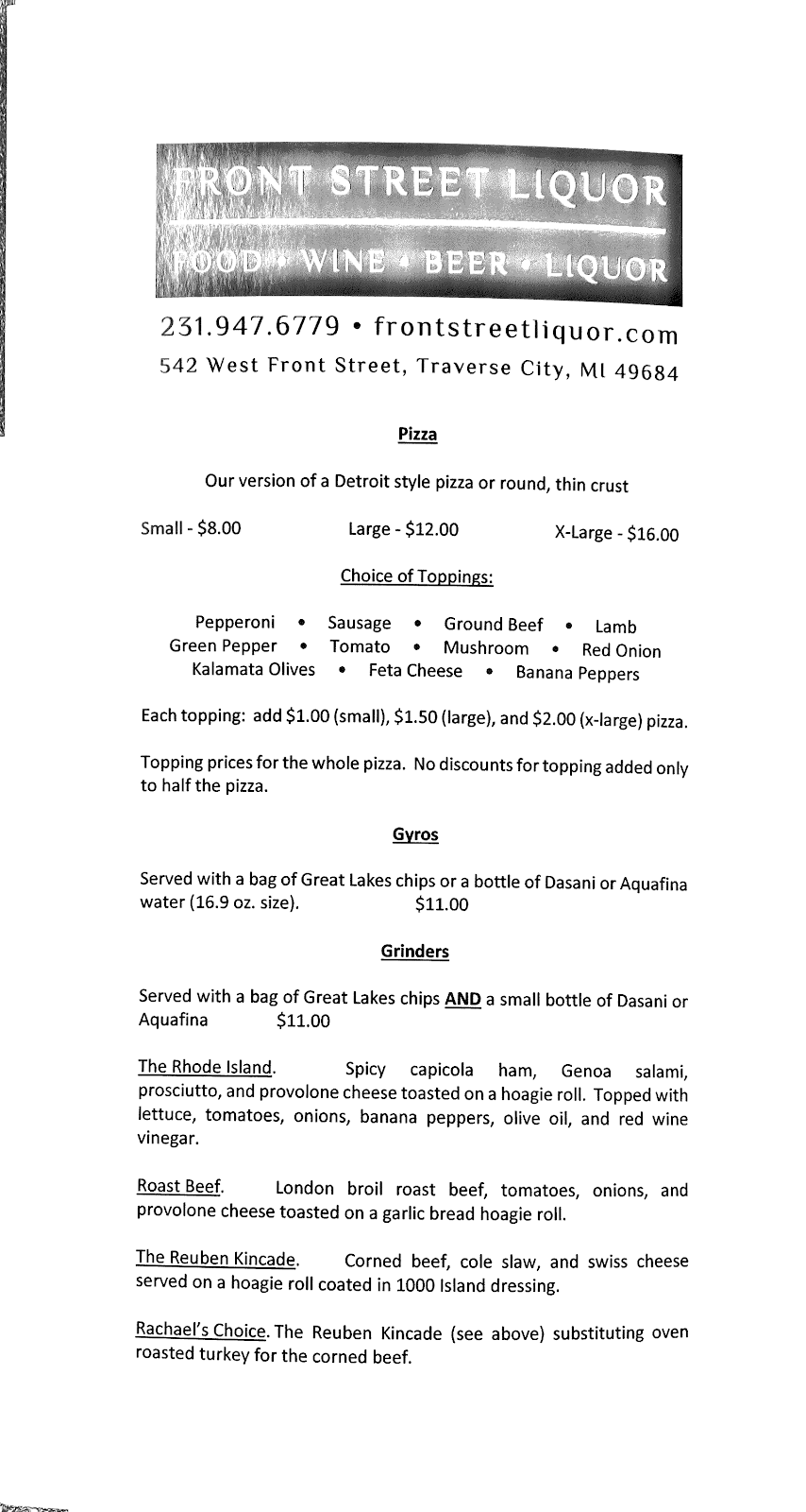 Front Street Liquor | meal takeaway | 542 W Front St, Traverse City, MI 49684, USA | 2319476779 OR +1 231-947-6779