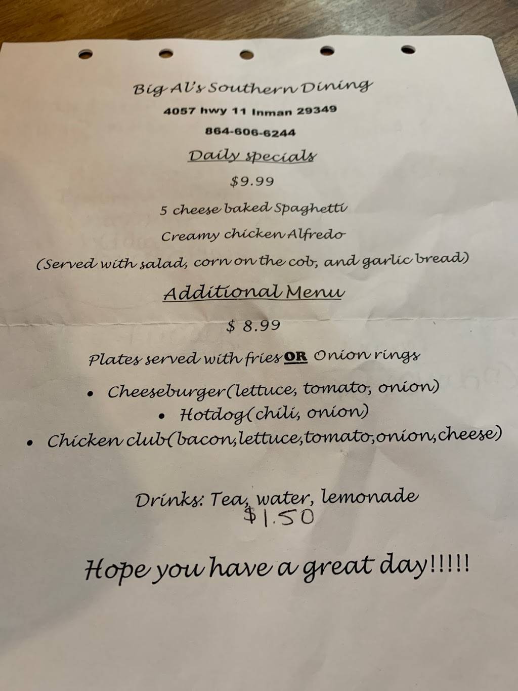 Big Als Southern Dining | restaurant | 4057 SC-11, Inman, SC 29349, USA | 8646066244 OR +1 864-606-6244