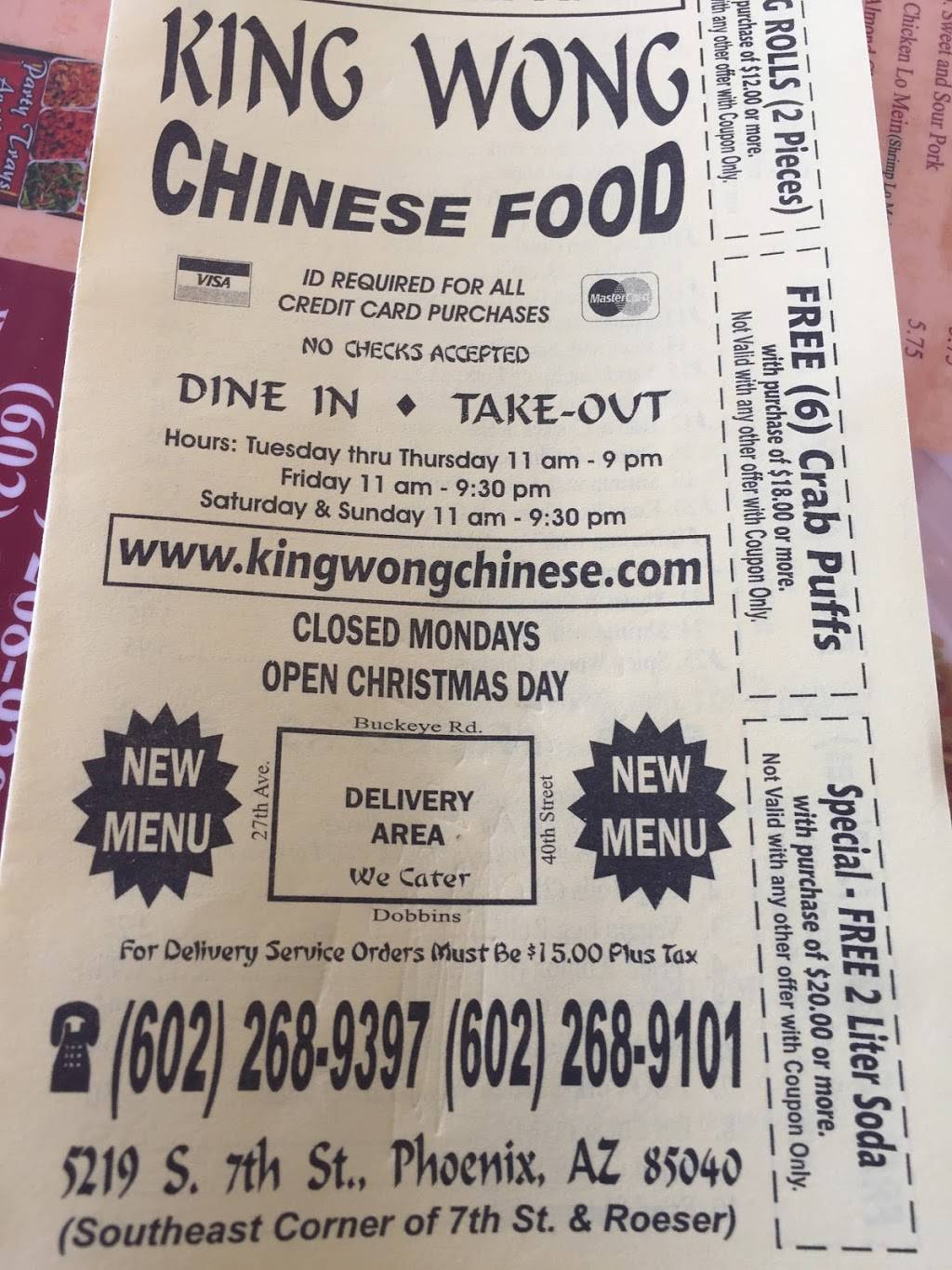 King Wong | restaurant | 5219 S 7th St, Phoenix, AZ 85040, USA | 6022689397 OR +1 602-268-9397