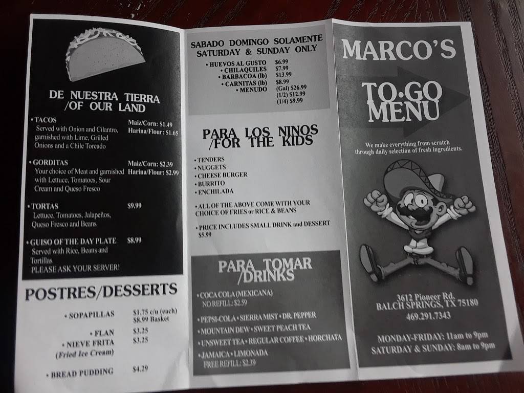 Marcos. Restaurant | restaurant | 3612 Pioneer Rd, Mesquite, TX 75181, USA | 4692917343 OR +1 469-291-7343