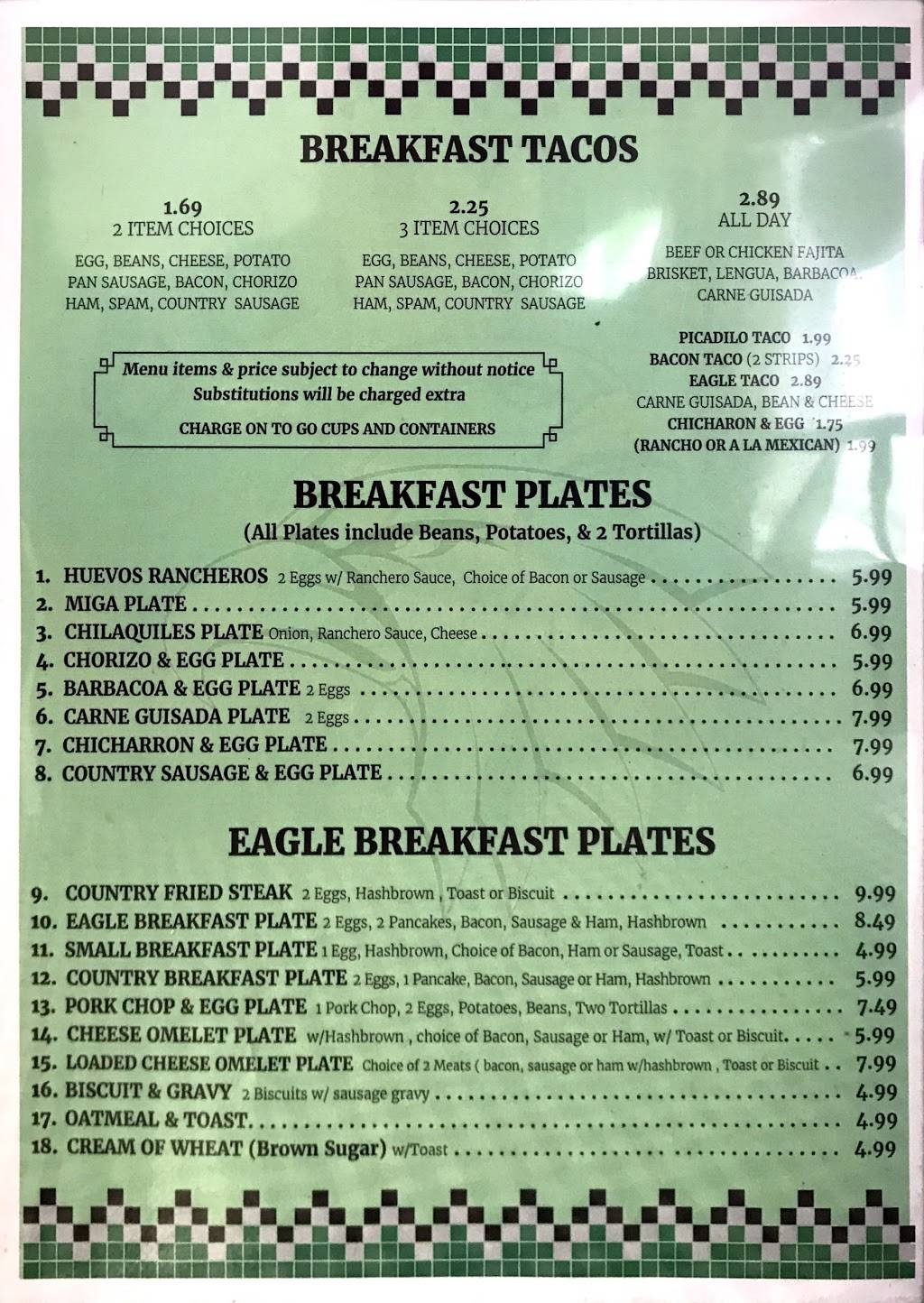 Eagles Cafe | restaurant | 1220, Pleasanton, TX 78064, USA | 8302816610 OR +1 830-281-6610