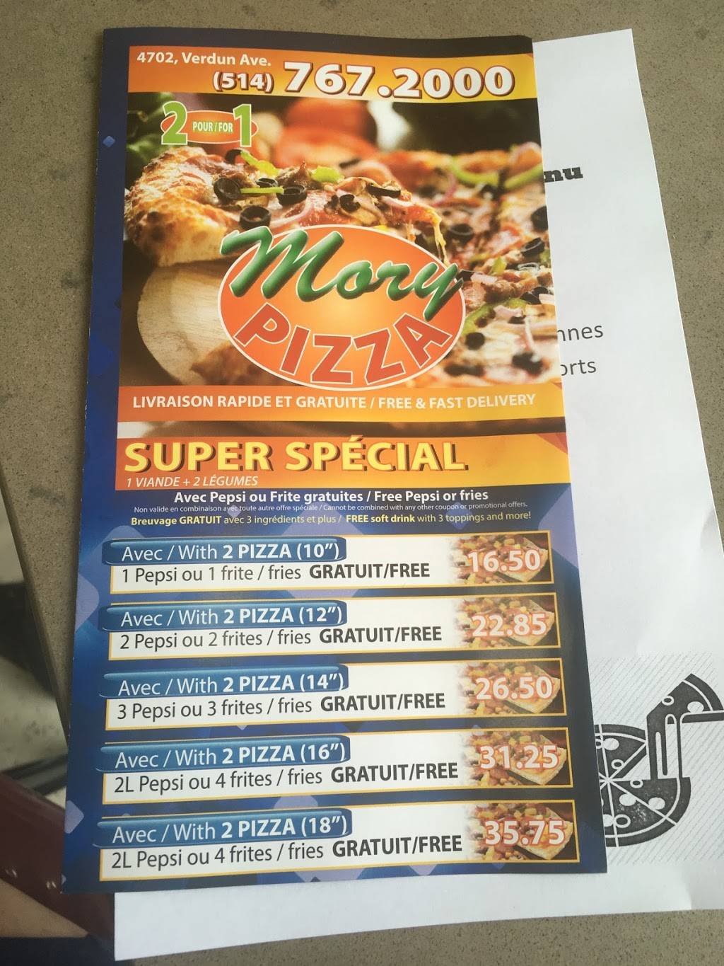 Pizza Morys | restaurant | 4702 Rue de Verdun, Verdun, QC H4G 1M8, Canada | 5147672000 OR +1 514-767-2000