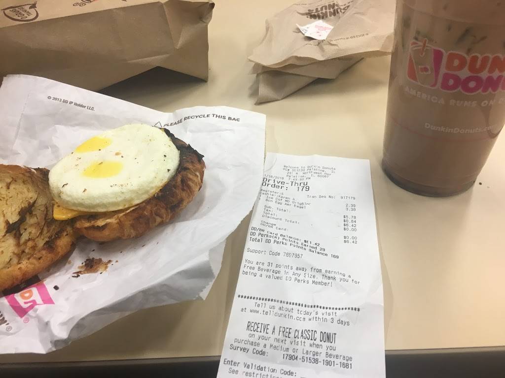 Dunkin | cafe | 231 W Northwest Hwy, Palatine, IL 60067, USA | 8472218170 OR +1 847-221-8170