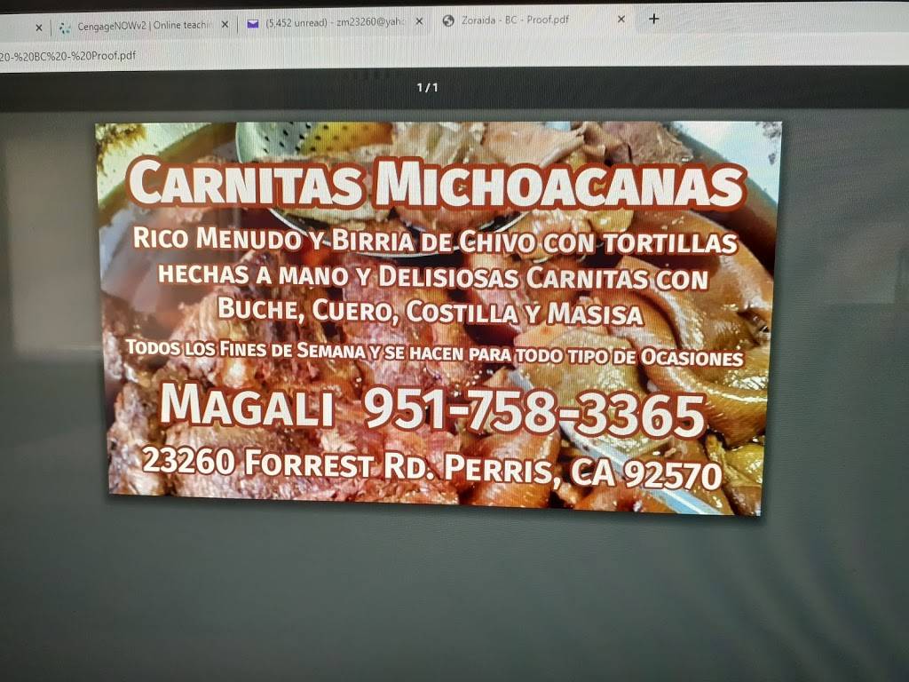 Carnitas Michoacan | restaurant | 23260 Forrest Rd, Perris, CA 92570, USA | 9517583365 OR +1 951-758-3365