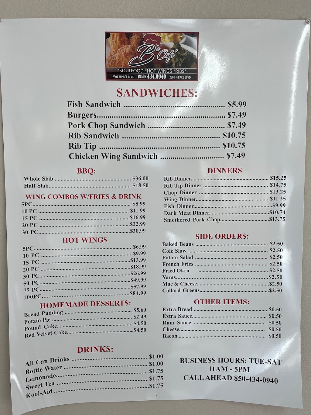 Bs Cafe Soul Food | restaurant | 2301 N Pace Blvd, Pensacola, FL 32505, USA | 8504340940 OR +1 850-434-0940