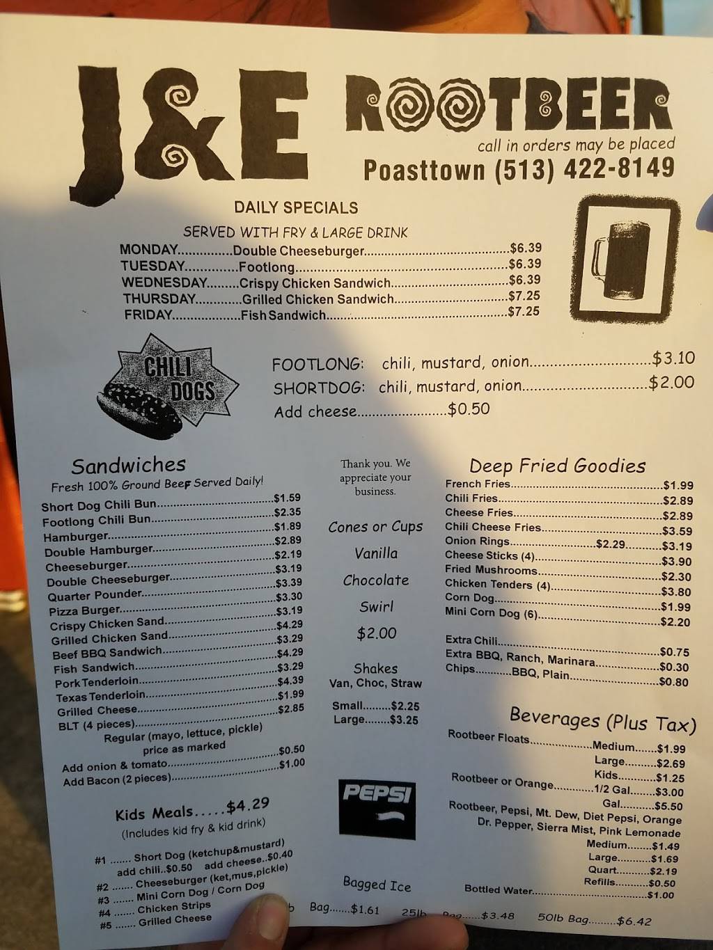 J&E Rootbeer Stand | restaurant | 6301 Germantown Rd, Middletown, OH 45042, USA | 5134228149 OR +1 513-422-8149