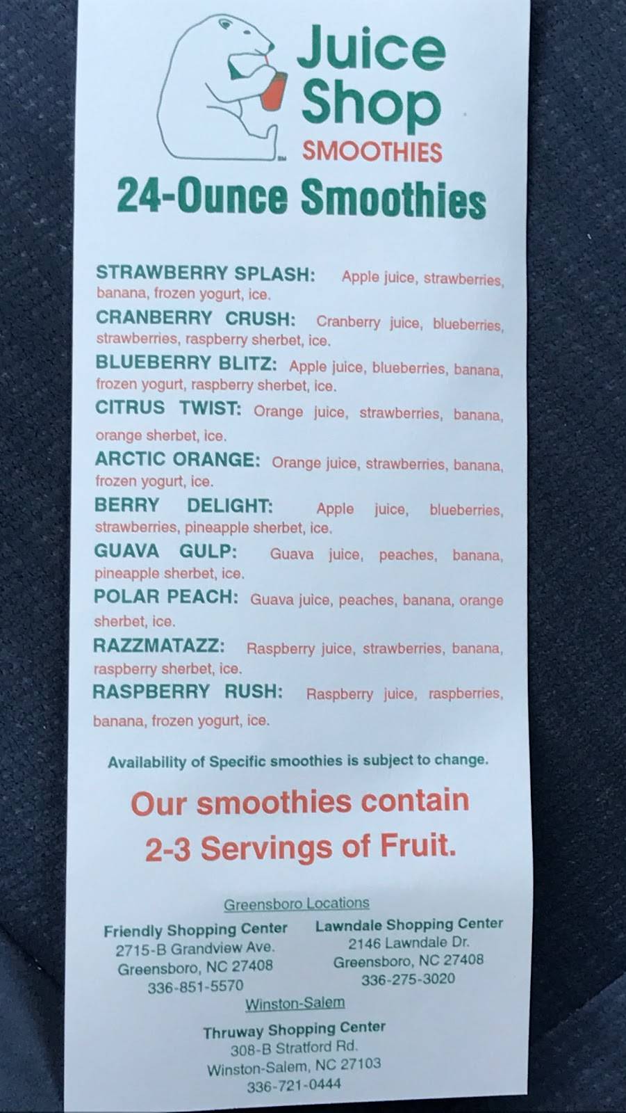 Juice Shop Smoothies, Inc Winston-Salem | restaurant | 308 S Stratford Rd, Winston-Salem, NC 27103, USA | 3367210444 OR +1 336-721-0444