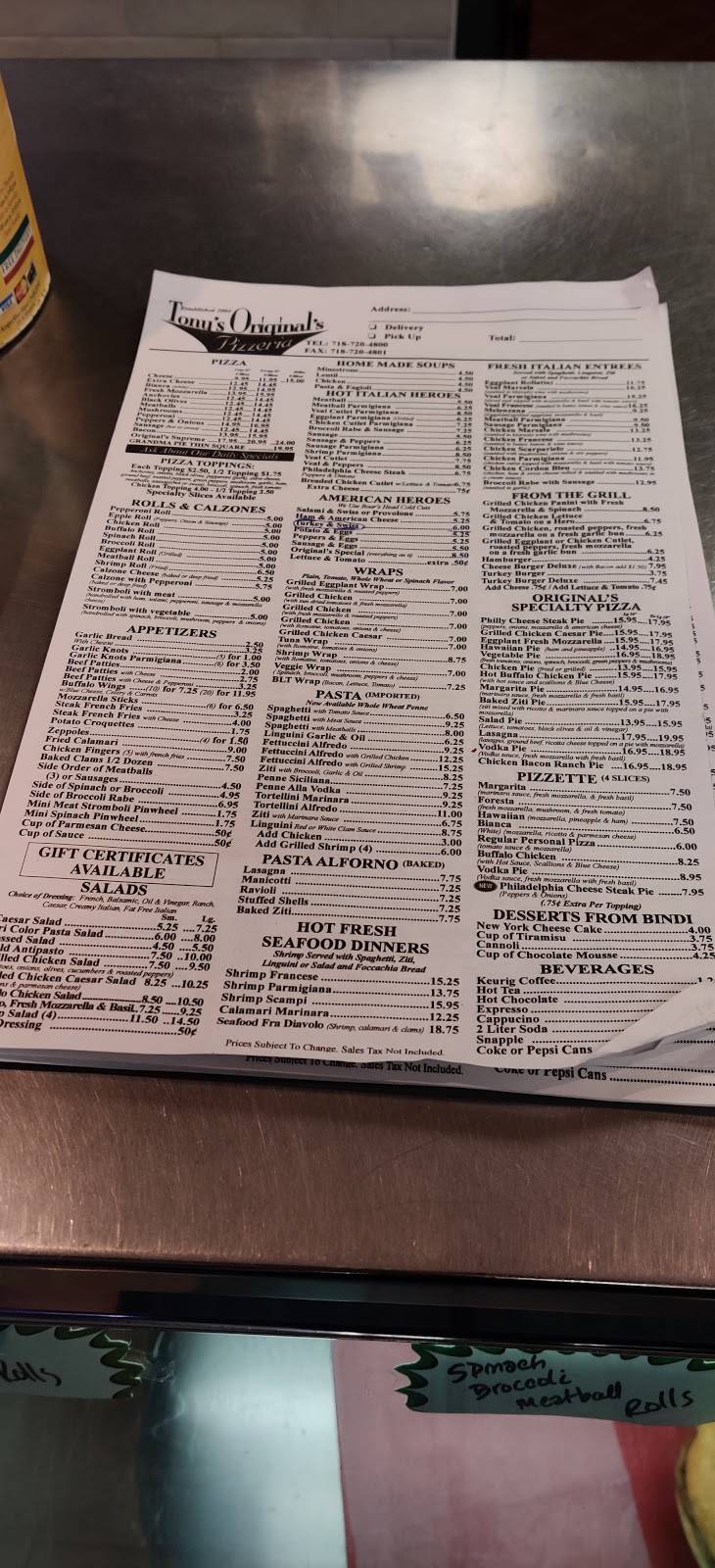 Tonys Originals Pizzeria | restaurant | 11 Corson Ave, Staten Island, NY 10301, USA | 7187204800 OR +1 718-720-4800