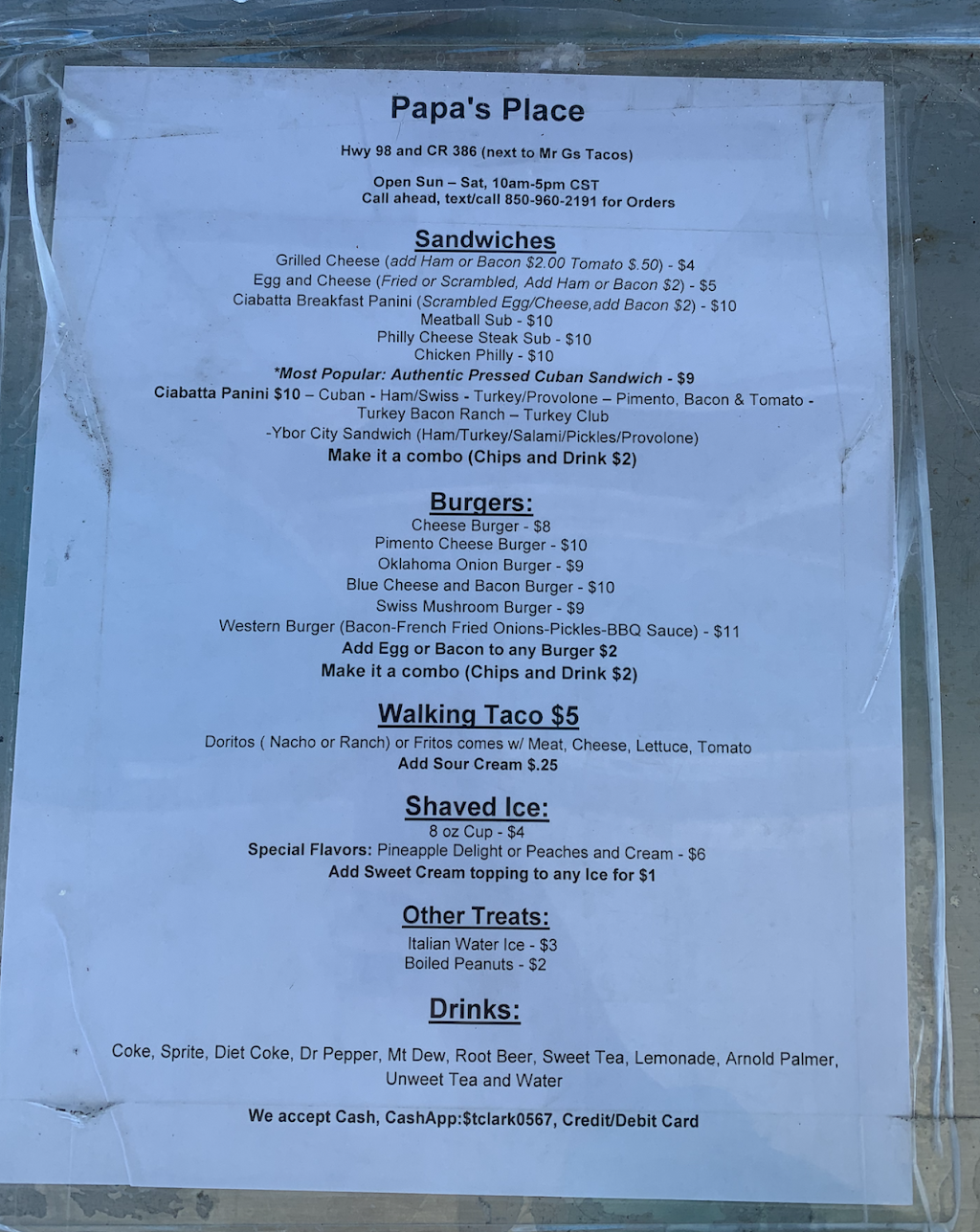 Papa’s Place | restaurant | 9454 US-98, Port St Joe, FL 32456, USA | 8509602191 OR +1 850-960-2191