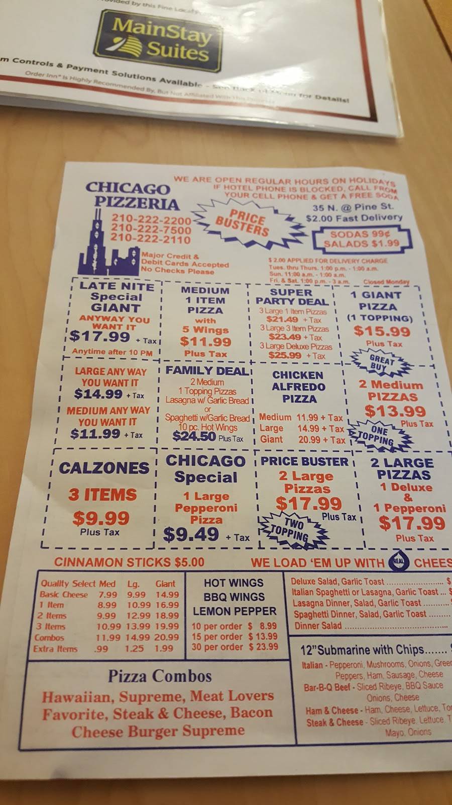 Chicago Pizzeria | meal delivery | 1704 I-35 Frontage Rd, San Antonio, TX 78208, USA | 2102222200 OR +1 210-222-2200