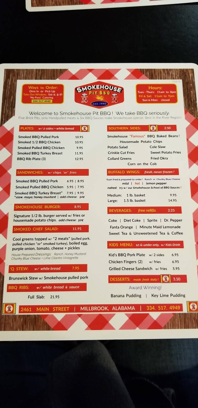 Smokehouse Pit BBQ | restaurant | 2461 Main St, Millbrook, AL 36054, USA | 3345174949 OR +1 334-517-4949