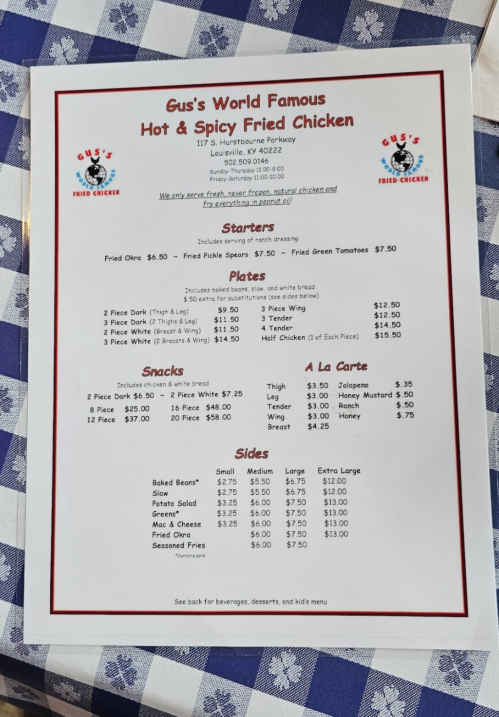 Guss World Famous Fried Chicken | restaurant | 117 S Hurstbourne Pkwy, Louisville, KY 40222, USA | 5025090146 OR +1 502-509-0146