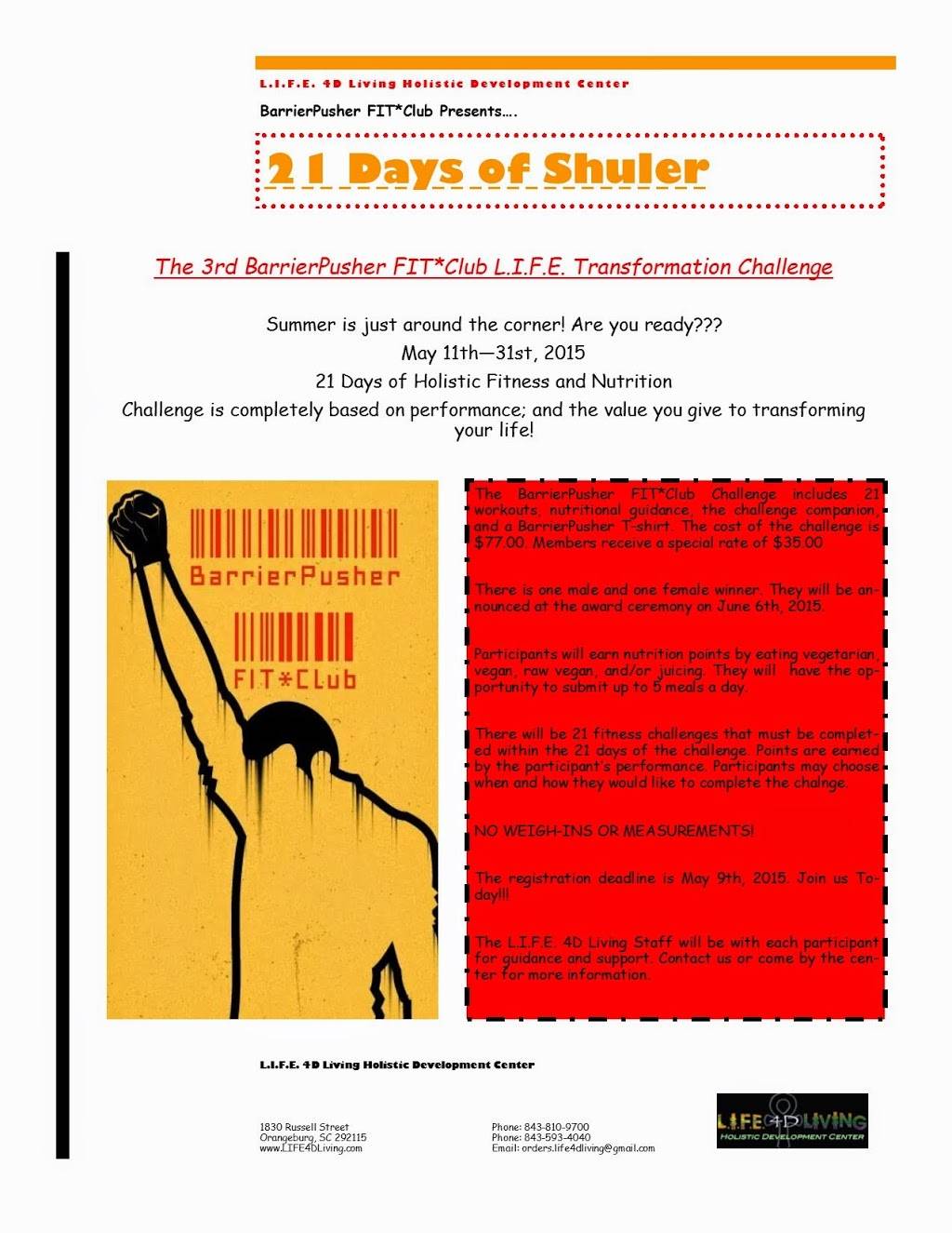 LIFE 4D Living Holistic Development Center | restaurant | 1830 Russell St, Orangeburg, SC 29115, USA | 8438109700 OR +1 843-810-9700