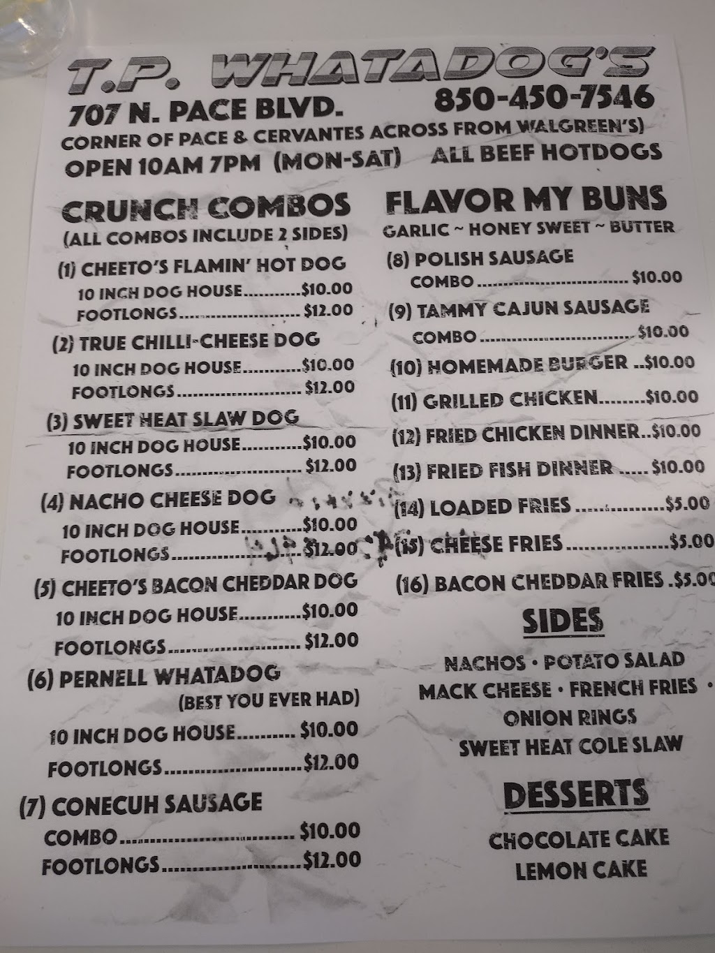 T.P. Whatadogs | restaurant | 707 N Pace Blvd, Pensacola, FL 32505, USA | 8504874407 OR +1 850-487-4407