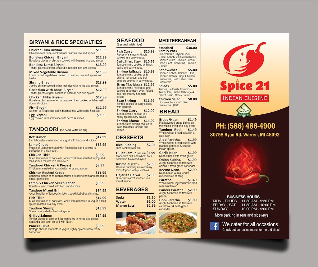 Spice 21 | restaurant | 30758 Ryan Rd, Warren, MI 48092, USA | 5864864900 OR +1 586-486-4900