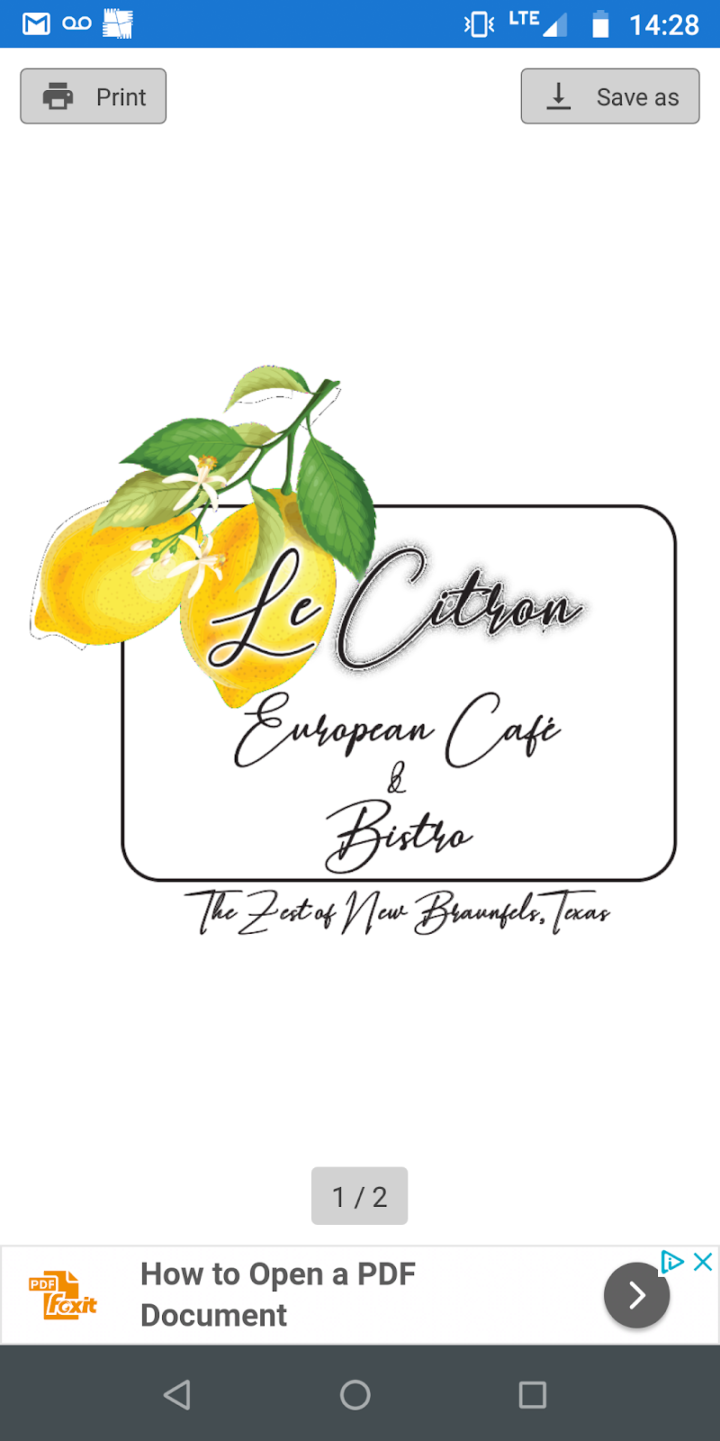 Le Citron European Cafe & Bistro | restaurant | 173 S Seguin Ave, New Braunfels, TX 78130, USA | 8309149769 OR +1 830-914-9769