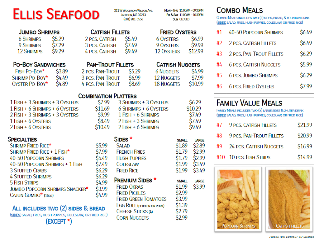 Ellis Seafood | restaurant | 211 W Woodrow Wilson Ave, Jackson, MS 39213, USA | 6019815556 OR +1 601-981-5556
