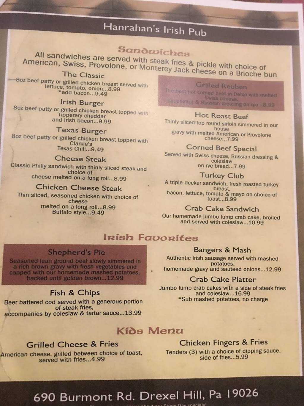 Hanrahans Irish Pub | restaurant | 690 Burmont Rd, Drexel Hill, PA 19026, USA | 4844623533 OR +1 484-462-3533