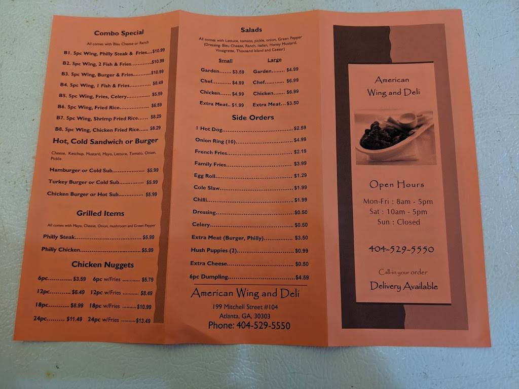 American Wing & Deli | restaurant | 199 Mitchell St SW, Atlanta, GA 30303, USA | 4045295550 OR +1 404-529-5550