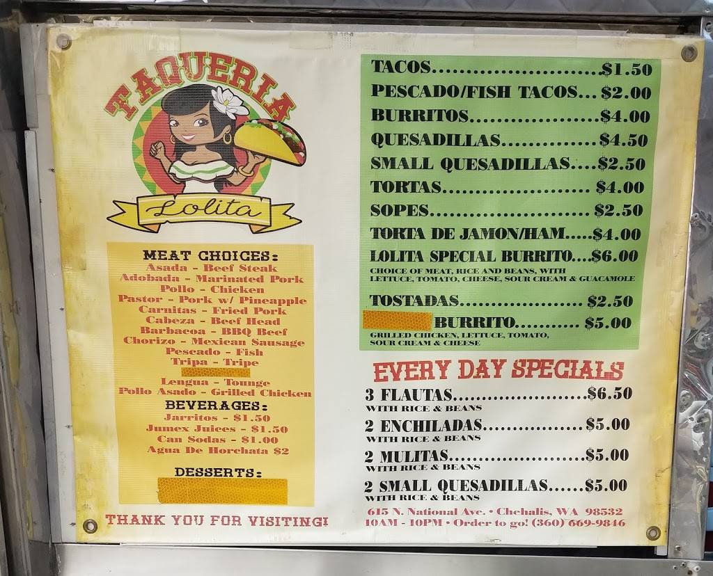 Taqueria Lolita | restaurant | 337 NW Chehalis Ave, Chehalis, WA 98532, USA | 3607484060 OR +1 360-748-4060