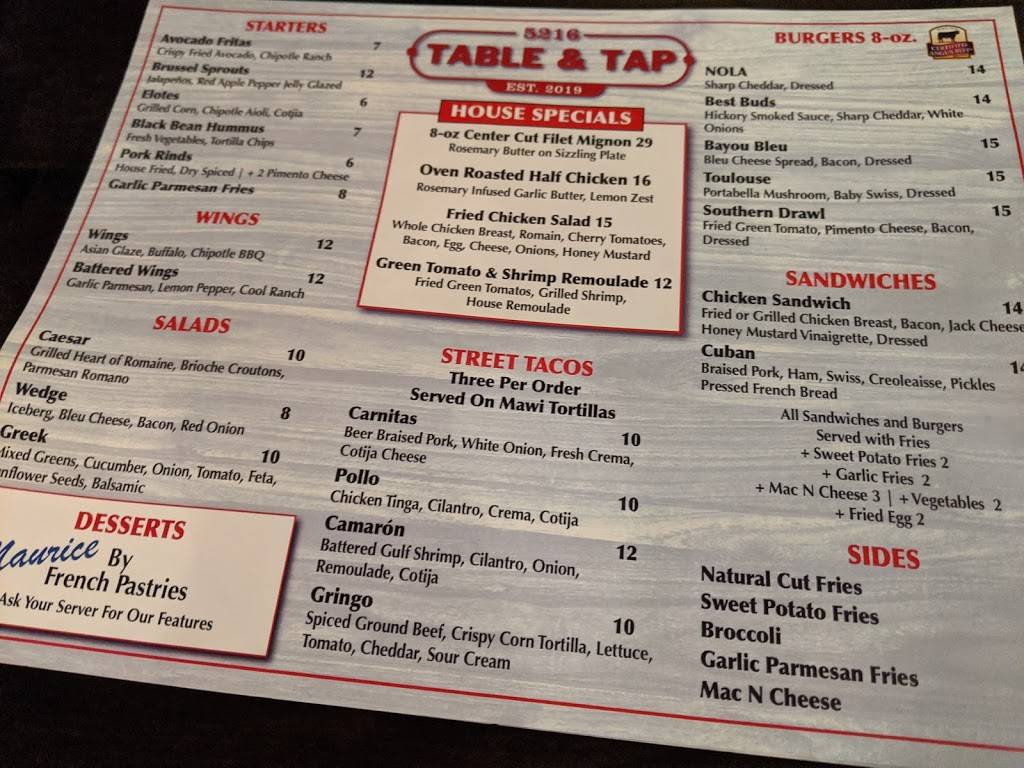 5216 Table & Tap | restaurant | 5216 Veterans Blvd, Metairie, LA 70003, USA | 5047661417 OR +1 504-766-1417