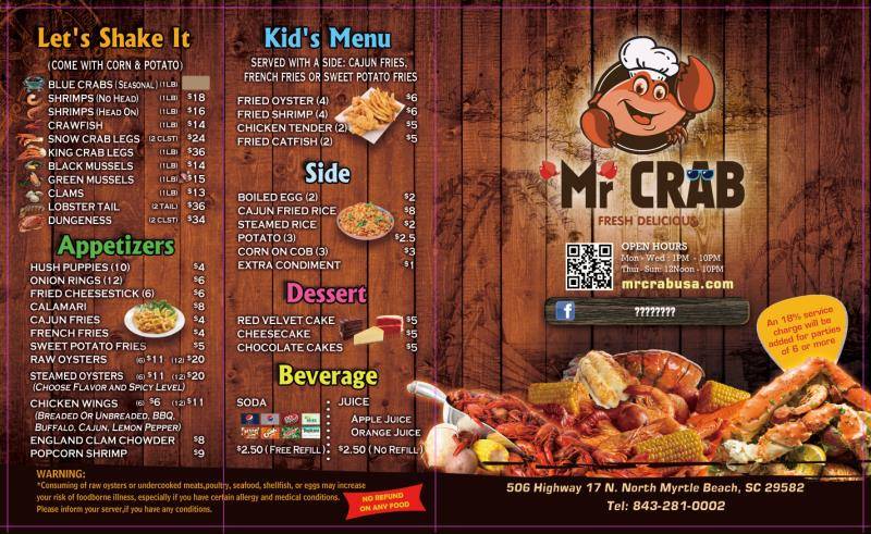 Mrcrab | restaurant | 506 Hwy 17 N, North Myrtle Beach, SC 29582, USA | 8432810002 OR +1 843-281-0002