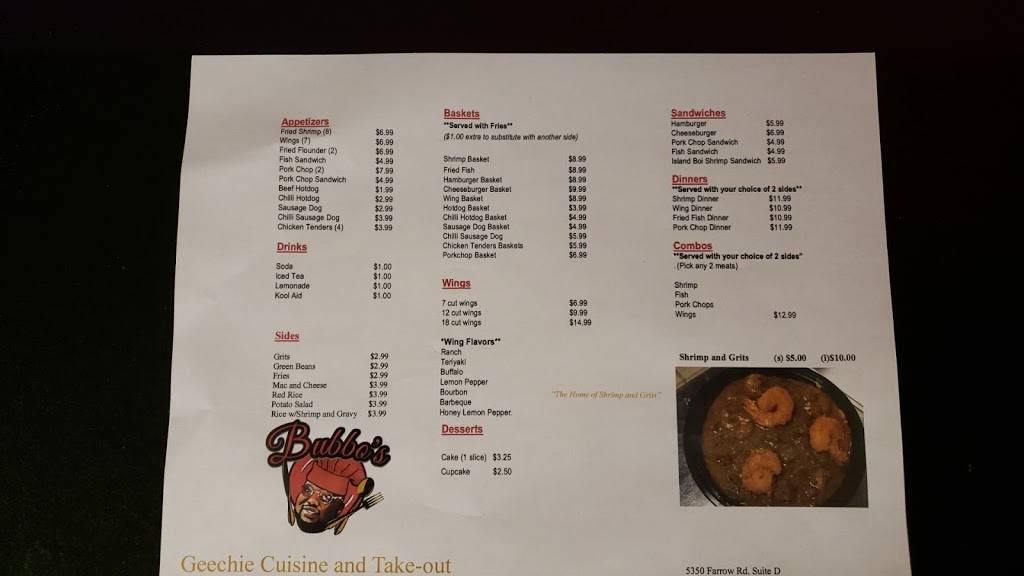 Bubbos Geechie Cuisine | restaurant | 5350 Farrow Rd, Columbia, SC 29203, USA | 8038887849 OR +1 803-888-7849