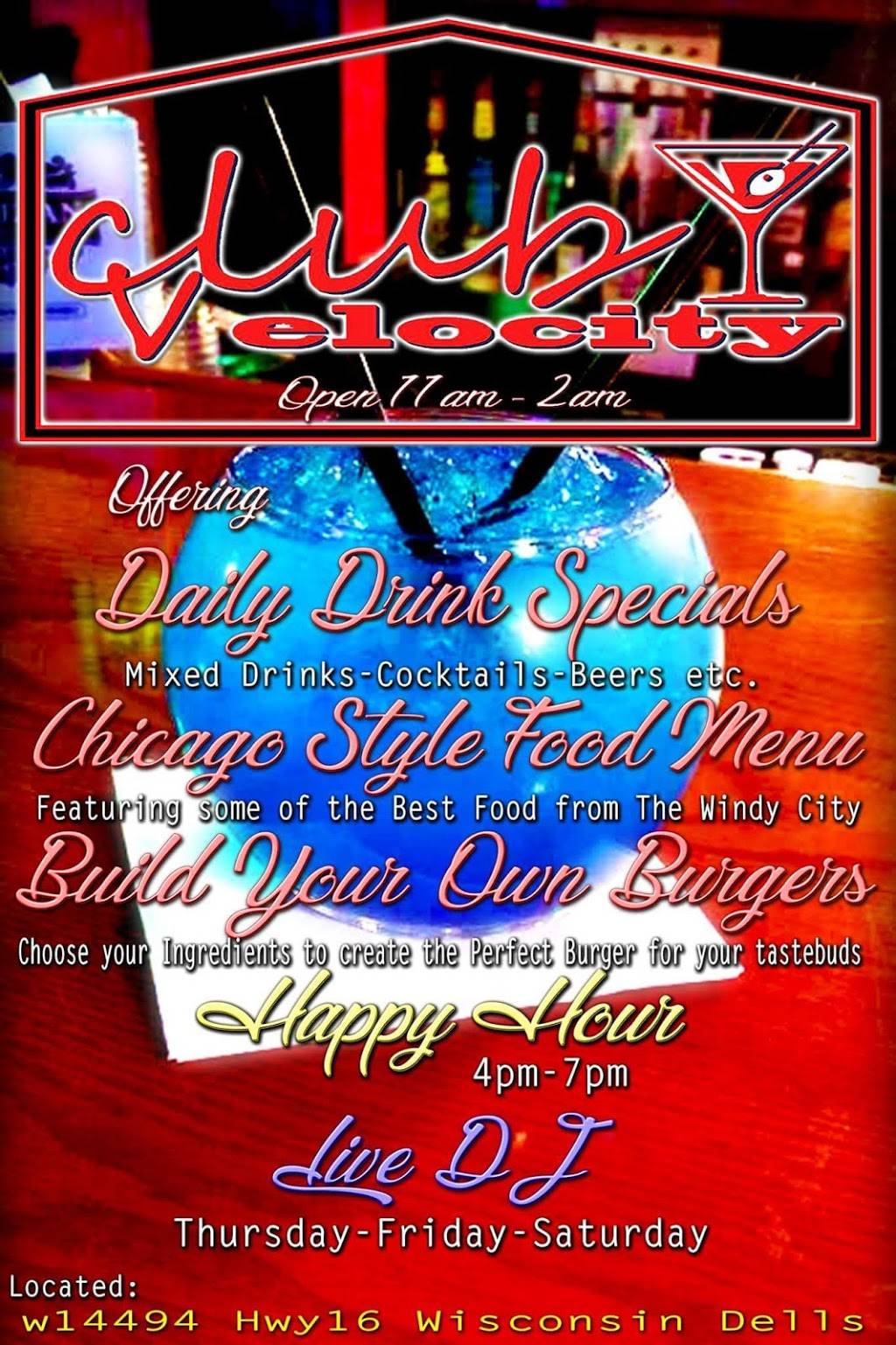 Club Velocity | restaurant | W14494 WI-16, Wisconsin Dells, WI 53965, USA | 6084349206 OR +1 608-434-9206