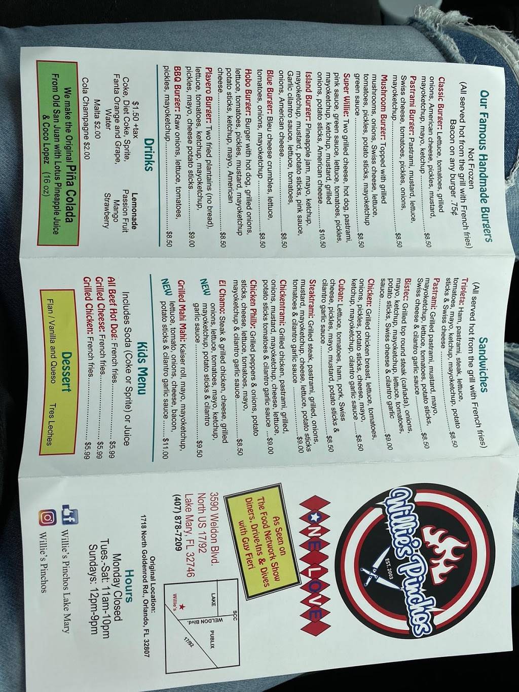 Willies Pinchos Lake Mary | restaurant | 3590 US-17 Ste 1024, Lake Mary, FL 32746, USA | 4078787209 OR +1 407-878-7209