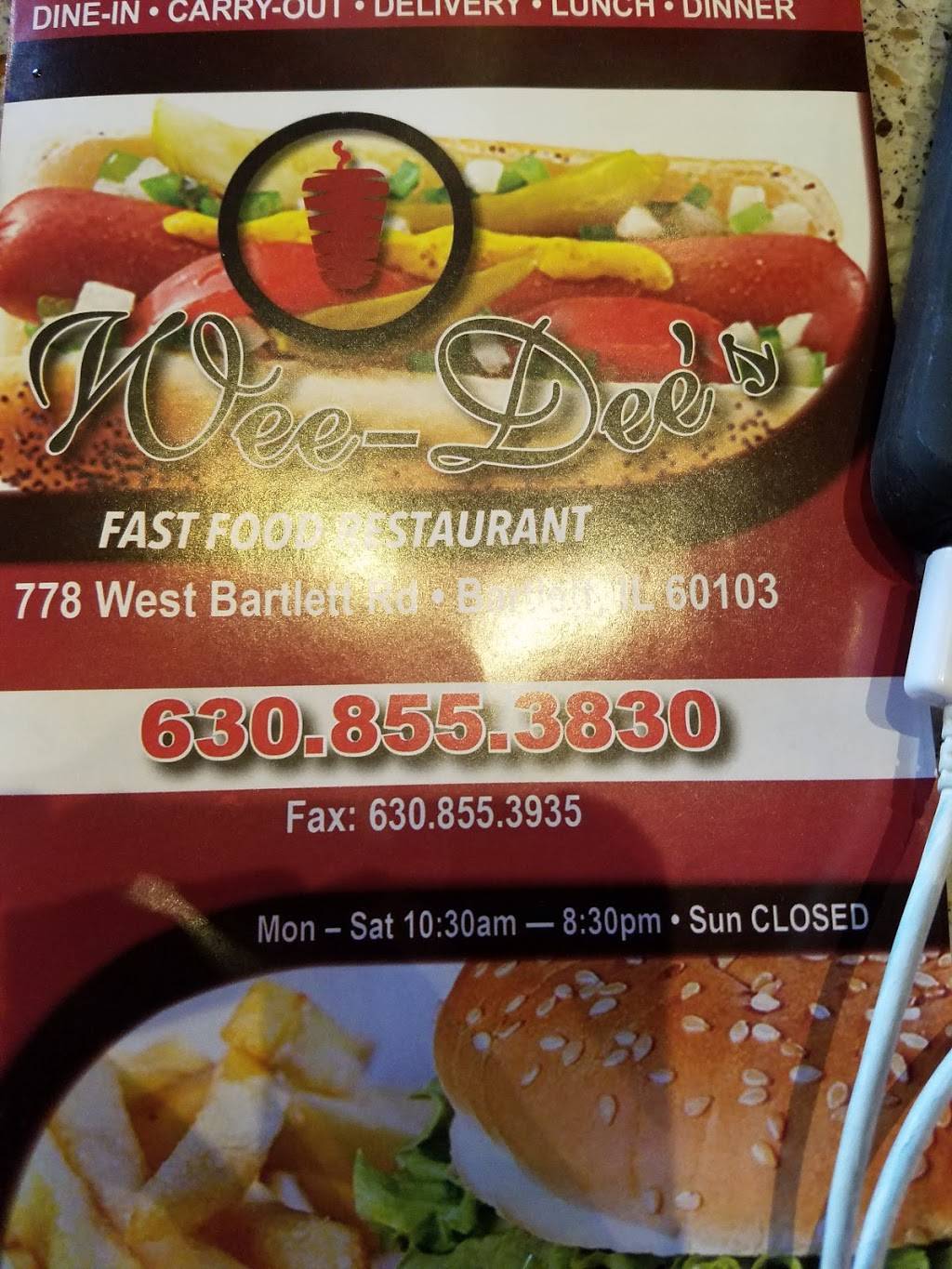 Wee-Dee’s | restaurant | 778 W Bartlett Rd, Bartlett, IL 60103, USA | 6308553830 OR +1 630-855-3830