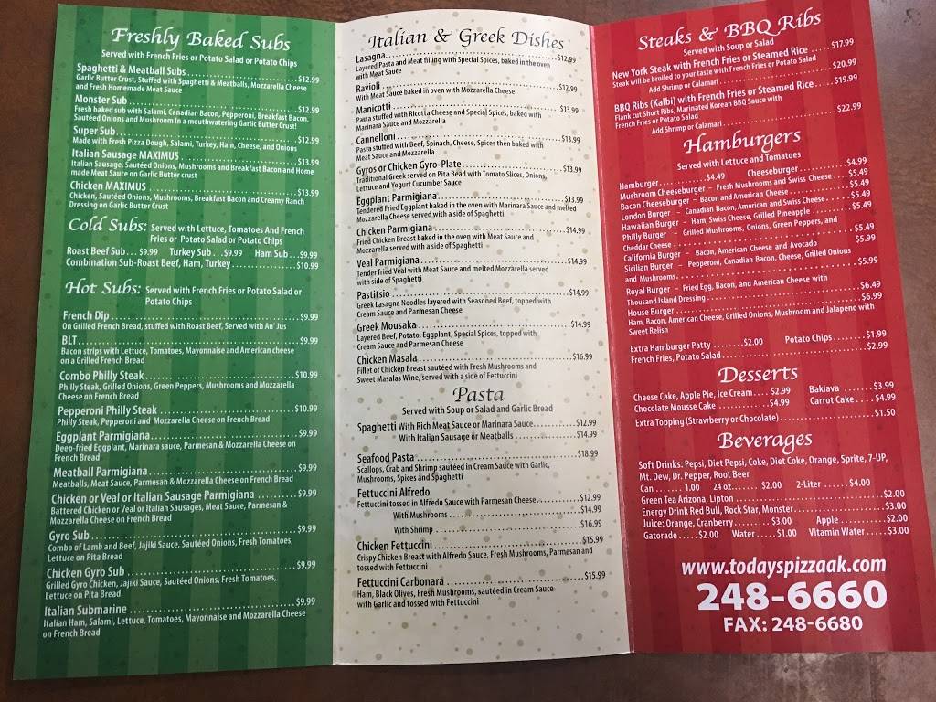 Todays Pizza | restaurant | 4608 Spenard Rd D, Anchorage, AK 99517, USA | 9072486660 OR +1 907-248-6660