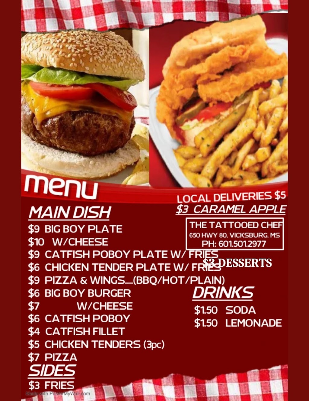 The Tattooed Chef | restaurant | 650 US-80, Vicksburg, MS 39180, USA | 6015012977 OR +1 601-501-2977