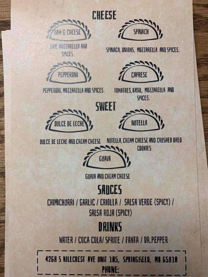 Pampa Empanadas | restaurant | 4268 S Hillcrest Ave #105, Springfield, MO 65810, USA | 4173655151 OR +1 417-365-5151