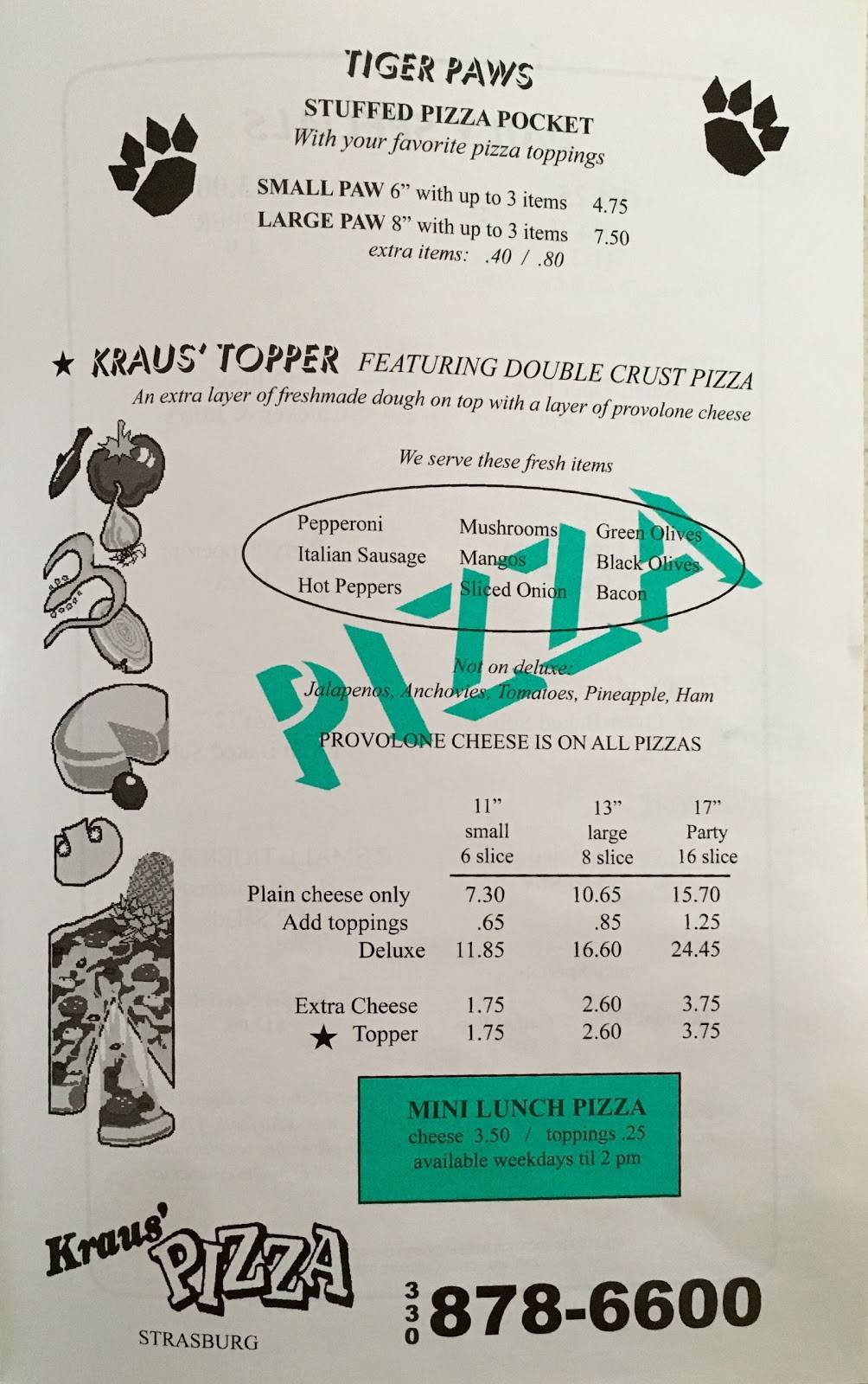 Kraus Pizza Strasburg | restaurant | 307 S Wooster Ave, Strasburg, OH 44680, USA | 3308786600 OR +1 330-878-6600