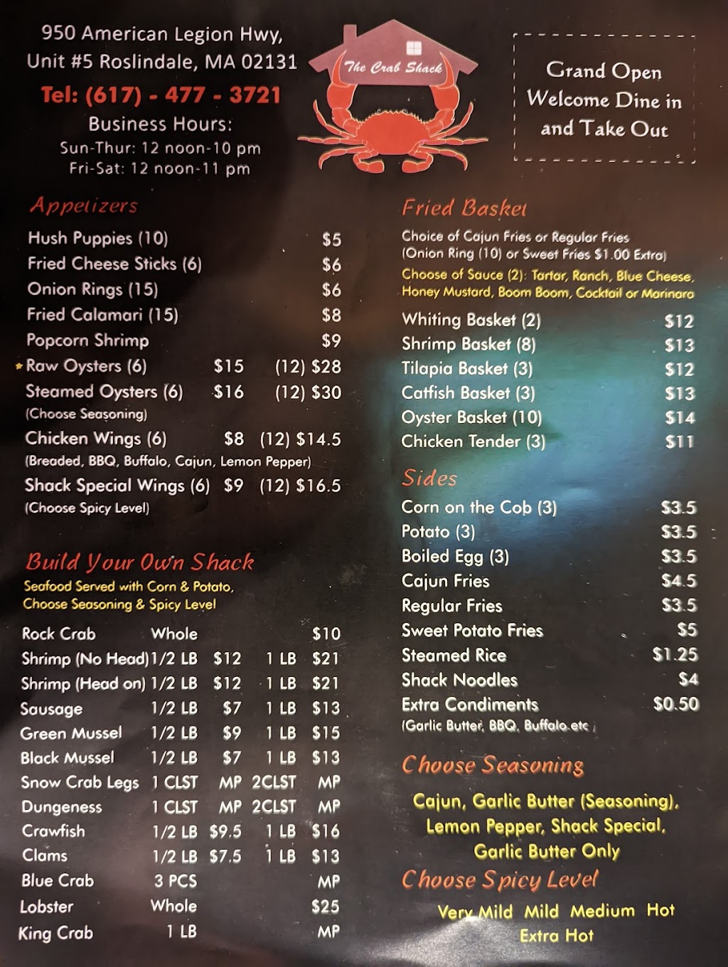 The Crab Shack | restaurant | 950 American Legion Hwy Unit 5, Roslindale, MA 02131, USA | 6174773721 OR +1 617-477-3721