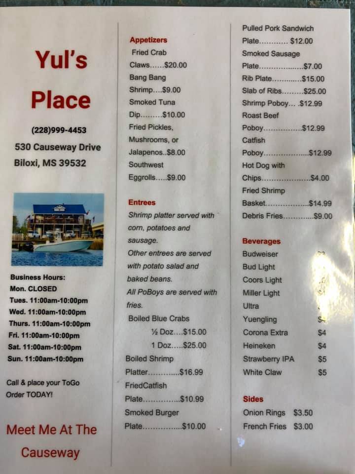 Yul’s Place | restaurant | 530 Causeway Dr, Biloxi, MS 39532, USA | 2289994453 OR +1 228-999-4453