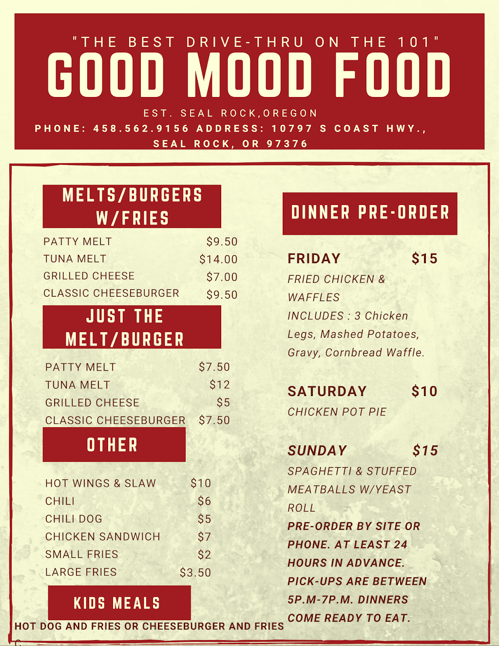 GOOD MOOD FOOD LLC | restaurant | 10797 NW Pacific Coast Hwy, Seal Rock, OR 97376, USA | 4585629156 OR +1 458-562-9156