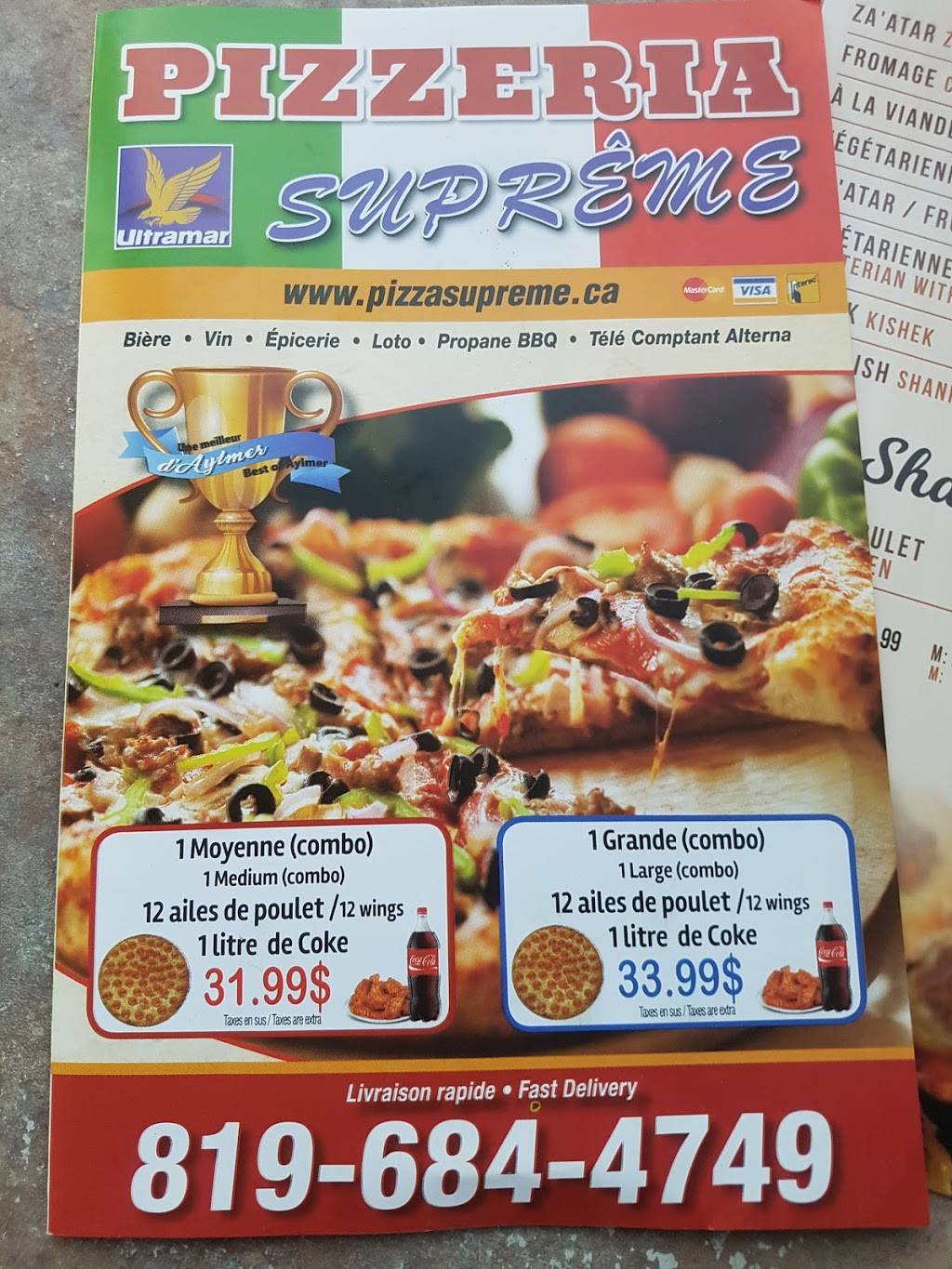Pizzeria Supreme | restaurant | 267 Rue Front, Gatineau, QC J9H 6Z9, Canada | 8196844749 OR +1 819-684-4749